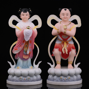 汉白玉金童玉女佛像供奉善财童子龙女童男童女观音左右护法摆件