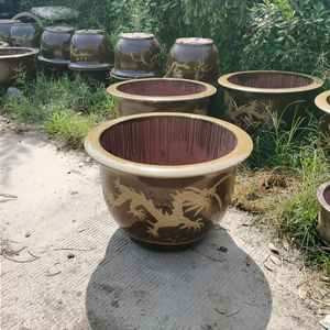 龙缸花盆黑缸均釉缸花盆特大号陶瓷花盆大型铁树花盆绿植花盆黑