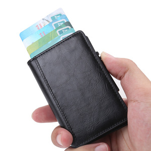 新款手推名片盒铝合金信用卡包防消磁自动弹出式银行卡夹金属卡夹