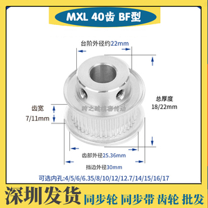 MXL40齿  槽宽7/11 凸台 BF型 齿距2.032 同步带轮 内孔4-17MM