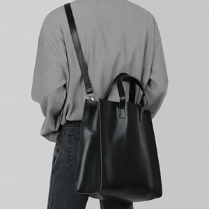 韩版单肩斜跨托特包PU亮皮包男女通用大容量方形竖款手提包包