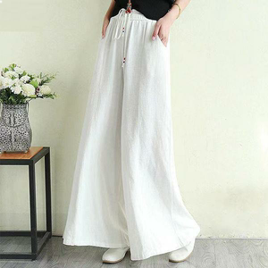 原创原麻色棉麻阔腿裤女士高腰垂感直筒裤宽松休闲裤亚麻裤子薄款