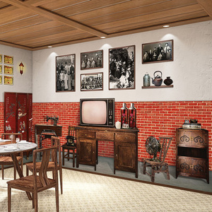 复古怀旧8090年代装饰墙布背景墙纸民国风餐厅火锅烧烤店壁画壁纸