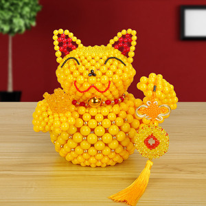 珠子diy手工串珠招 财猫材料包存钱罐工艺品编织创意散珠制作