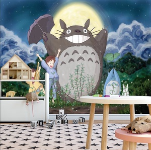 卡通龙猫宫崎骏儿童房墙纸壁画3d立体墙布卧室客厅动漫背景墙壁纸