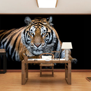老虎背景墙纸酒吧办公室纹身店霸气壁纸立体个性直播室背景墙壁纸