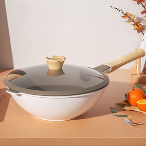 络幔陶瓷岩白陶锅家用不粘锅炒菜锅电磁炉炒锅燃气灶不沾锅平底锅