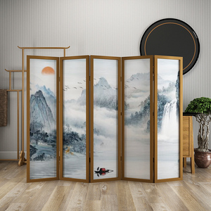 屏风隔断客厅卧室办公室中式简约现代折叠移动实木定制折屏山水画