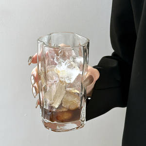 小众ins风不规则扭扭杯玻璃水杯家用女生高级感酒杯饮料咖啡杯子