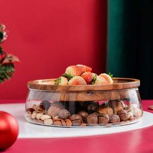 厂家直销水果盘欧式创意双层玻璃干果瓜子坚果盘木质糖果收纳盒