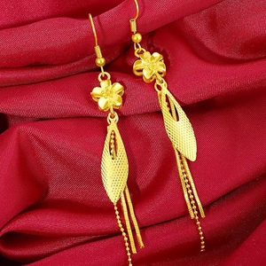 老凤祥和24k黄金花朵流苏耳环耳饰女999足金首饰女士纯金耳坠妈妈