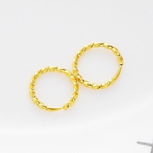 黄金纯金老凤祥和黄金真金耳环耳圈黄黄真金活扣麻花光面耳圈女三