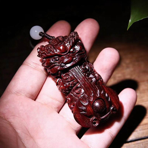 正宗印度小叶紫檀木雕龙如意手把件木质雕刻红木随身文玩汽车挂件
