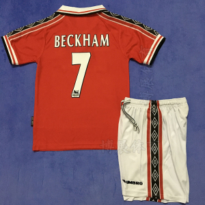 98-99联赛主场儿童足球服套装7号贝克汉姆斯科尔斯复古球衣亲子装
