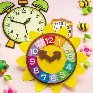 钟表手工制作不织布手工diy免剪材料包幼儿园早教时间认知向日葵