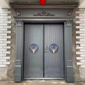 铸铝门别墅大门双开门入户门防盗门家用定制农村四开门乡村进户门