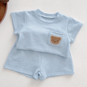 婴儿衣服夏季韩版ins纯棉短袖套装分体7-9个月一周岁男女宝宝夏装