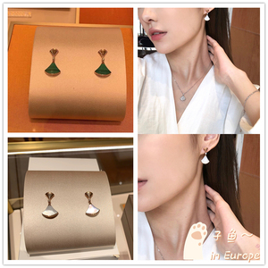 代购bvlgari/宝格丽18k玫瑰金耳环小裙子扇子珍珠贝母扇形耳钉女