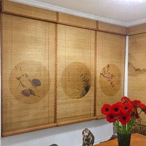 定制复古印花竹帘卷帘中式客厅家用拉绳窗帘子餐厅门帘遮光隔断