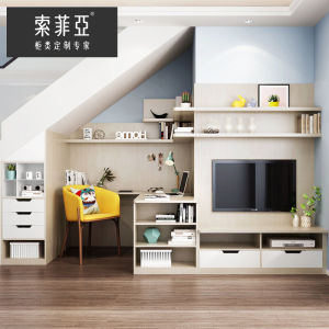 索菲亚全屋定制电视柜客厅异形楼梯间电脑桌电视墙组合收纳柜上下