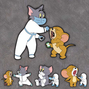 猫和老鼠做核酸车贴电动车前脸个性创意可爱卡通已打疫苗汽车贴纸