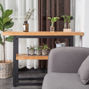 美式复古实木铁艺玄关台餐边桌中式条几案台玄关桌靠墙长条窄边桌