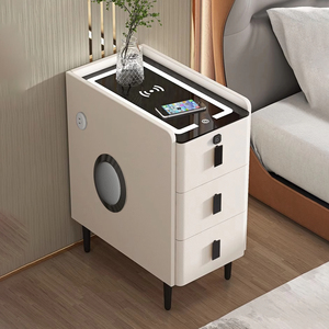 超窄小型智能床头柜无线充电指纹锁简约现代实木轻奢极窄三层柜子
