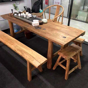 老榆木门板复古茶桌风化实木桌原木吧台优质旧木板禅意泡茶桌定制