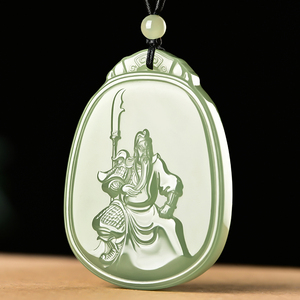 和田玉关公吊坠男士玉佩霸气关二爷玉坠武财神玉牌玉石项链挂件