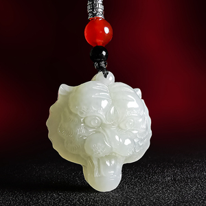 新疆和田玉白玉虎头吊坠老虎玉佩男女款玉石挂件饰品玉佩2人付款350