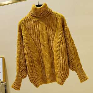 粗棒针织高领套头毛衣女