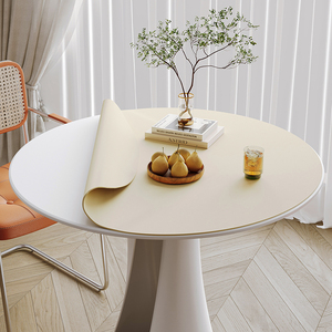 纯色高级感皮革圆形桌垫小茶几垫子圆桌桌布免洗防水防油轻奢餐垫