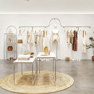 女装店装修设计效果图网红服装店布置展示架不锈钢落地式挂衣货架