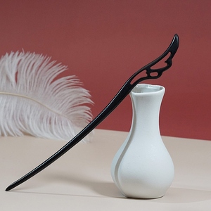 中国风加长款发簪22cm超长木发簪凤羽长发钗汉服复古风黑檀木簪子