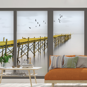 简约风景画玻璃贴纸卧室浴室阳台推拉移门装饰贴画窗户磨砂贴膜