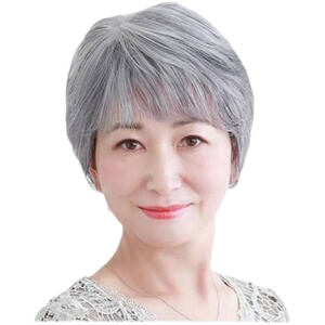 女士花白假发头发短直发u奶奶表演白发发套老人整顶花白真发力荐