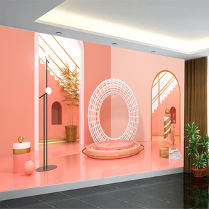 粉色创意拱门客厅背景墙壁纸沙发卧室影视墙纸3d轻奢休闲家装墙布