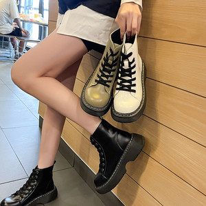 小个子机车马丁靴女春秋单靴ins学院风2022年新款黑色厚底短靴子