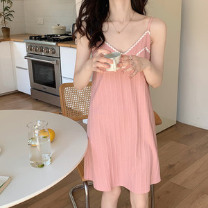 吊带睡裙女夏季纯棉性感睡衣2024年新款高级感粉色家居服薄款短裙