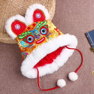 虎头帽摄影传统手工宝宝布老虎棉红帽子i拍照婴幼儿保暖柔软冬刺