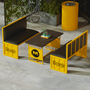 铁艺卡座沙发酒吧清吧双人卡座咖啡奶茶店烧烤店工业风桌椅组合