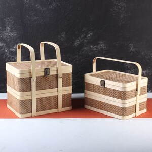 食盒多层手提送菜提盒送饭提篮送餐提篮送餐提盒送菜提盒竹编两层