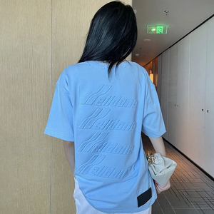 we11done压花立体浮雕短袖男welldone压纹弹幕字母logo宽松t恤女