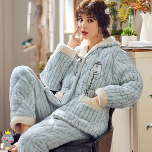 女装冬天睡e女衣2020年新款厚装冬天加厚冬款睡衣女加冬可外穿学