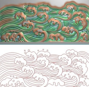 波浪海浪精雕图浪花水纹波纹横版围板浮雕图灰度图bmp纹理雕刻
