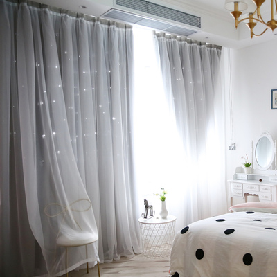 布纱一体双层窗帘红色