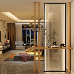 轻奢现代简约实木玄关长虹玻璃隔断客厅不锈钢艺术入户屏风带灯