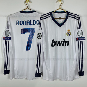 12-13赛季皇马主场球衣7号c罗4号拉莫斯欧冠版长袖印字足球服队服