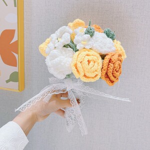 成品纯手工毛线针织编织小清新玫瑰手捧花领证拍照道具花球摆件