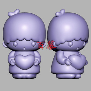 卡通双子星妹妹圆雕图纸雕刻机stl文件三维立体图3d打印模型705